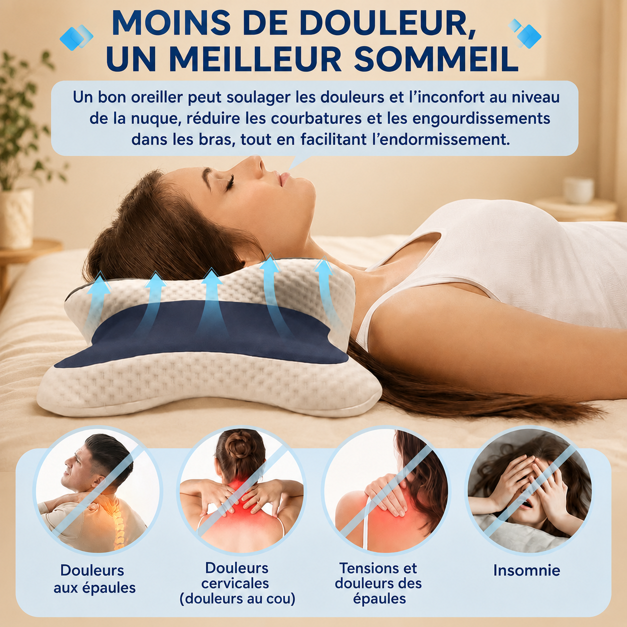 Oreiller cervical en mousse à mémoire de forme.