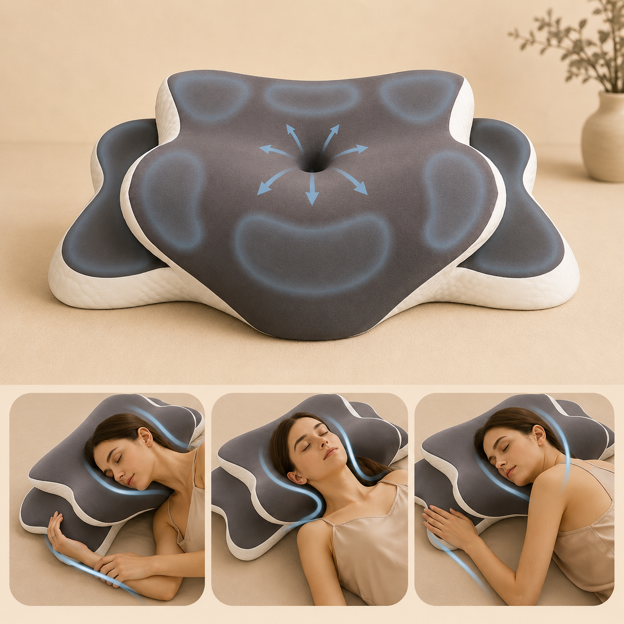 Oreiller cervical en mousse à mémoire de forme.