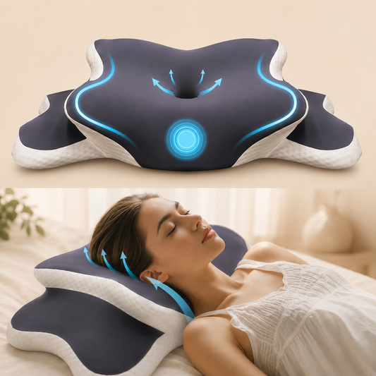 Oreiller Cervical en Mousse à Mémoire de Forme – Soulagement Douleurs Cervicales et Nuque